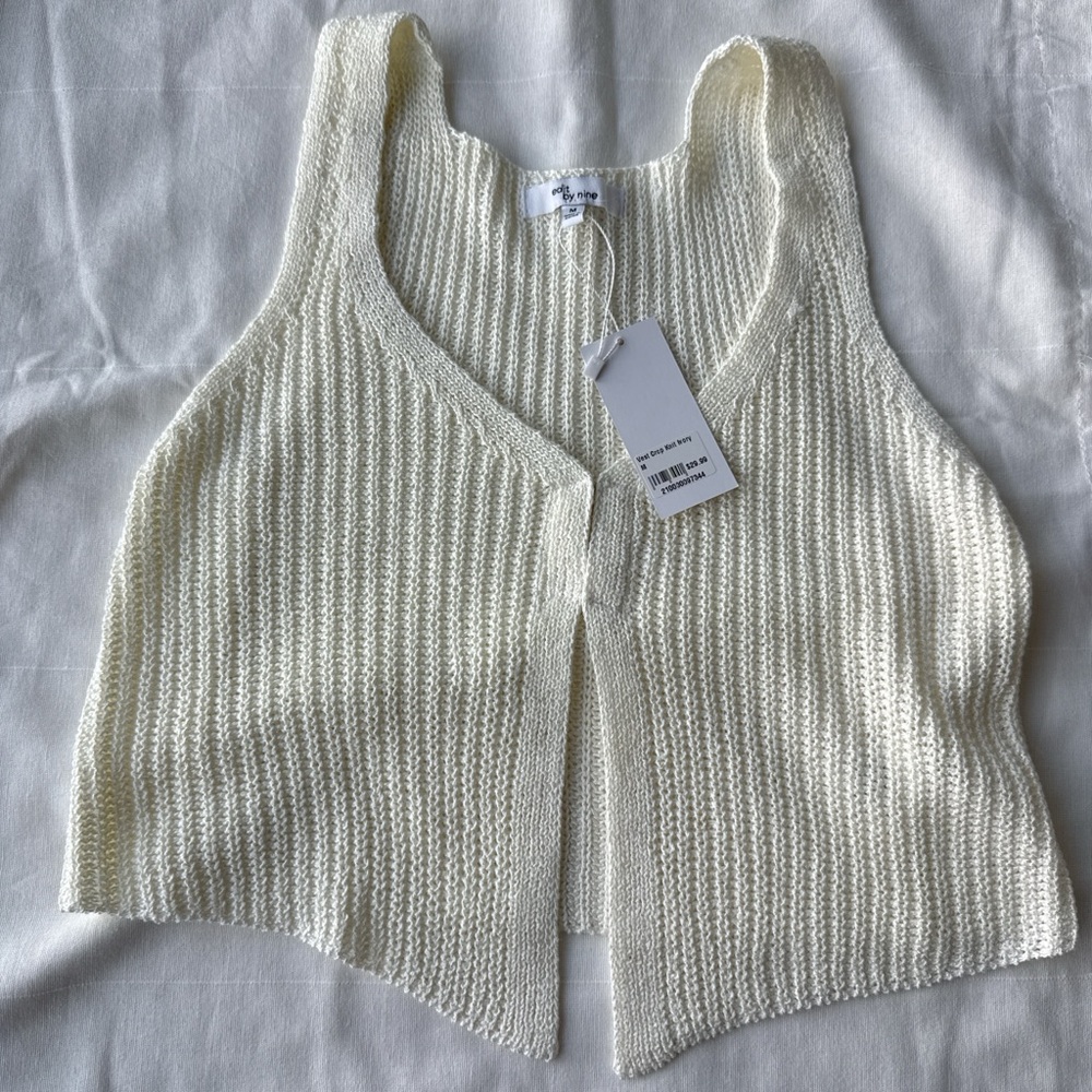 Cream Knit Sleeveless Cardigan Vest